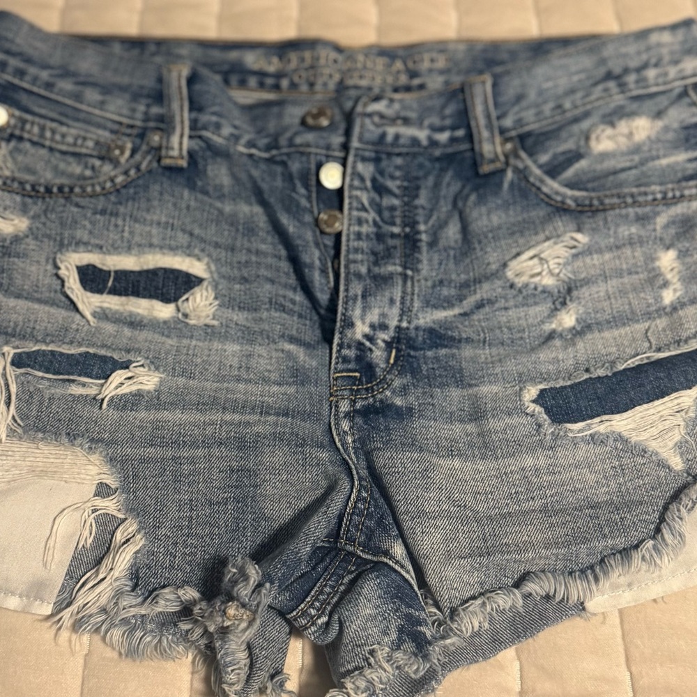 American Eagle Outfitters Blue Distressed Jean Shorts